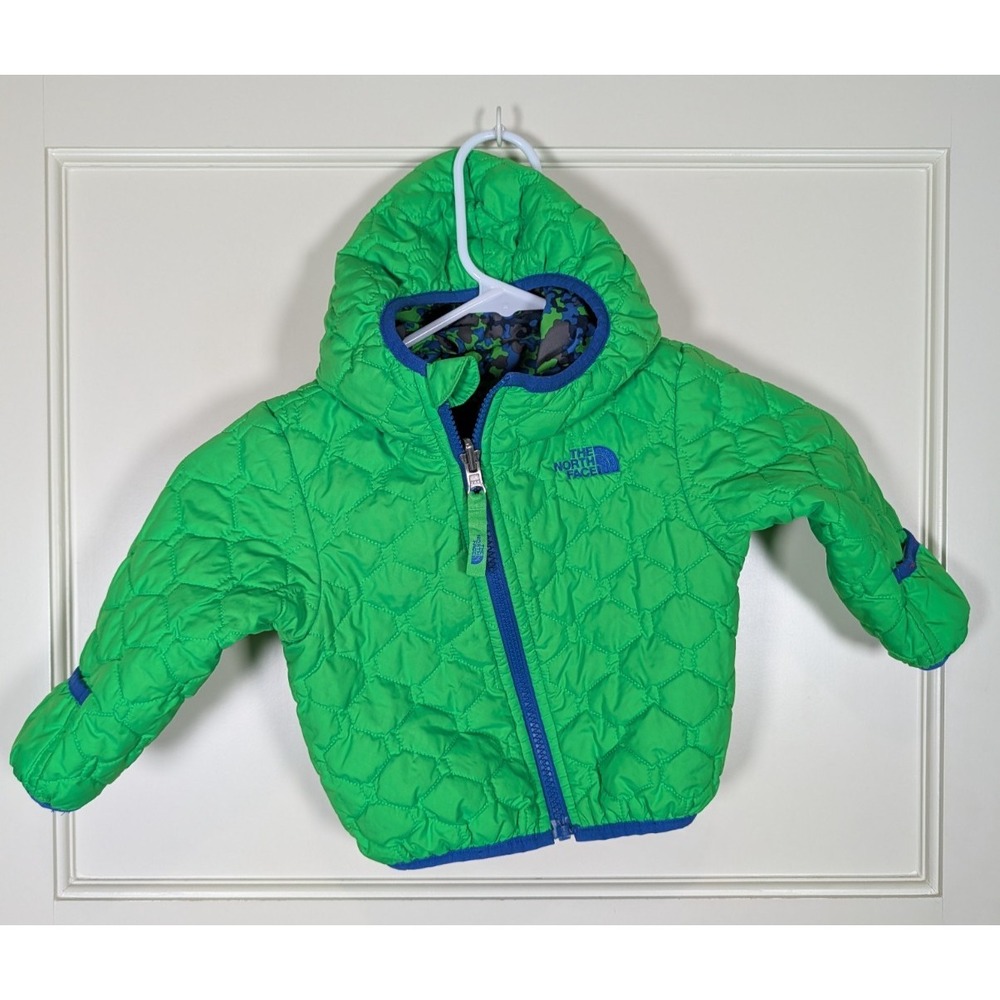 The North Face Toddler 2T Reversible Puffer Jacket Green Blue Plaid Hooded